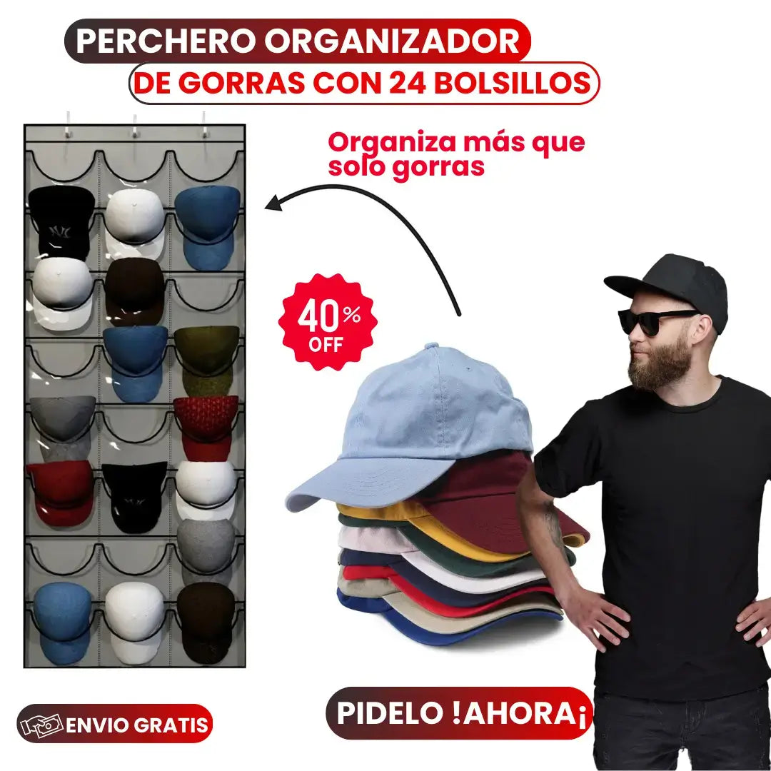 PERCHERO DE 24 BOLSILLOS-ORGANIZA Y CUIDA GORRAS Y ACCESORIOS