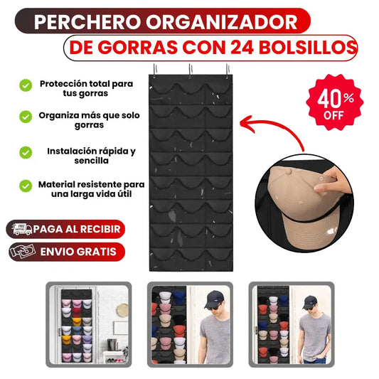 PERCHERO DE 24 BOLSILLOS-ORGANIZA Y CUIDA GORRAS Y ACCESORIOS